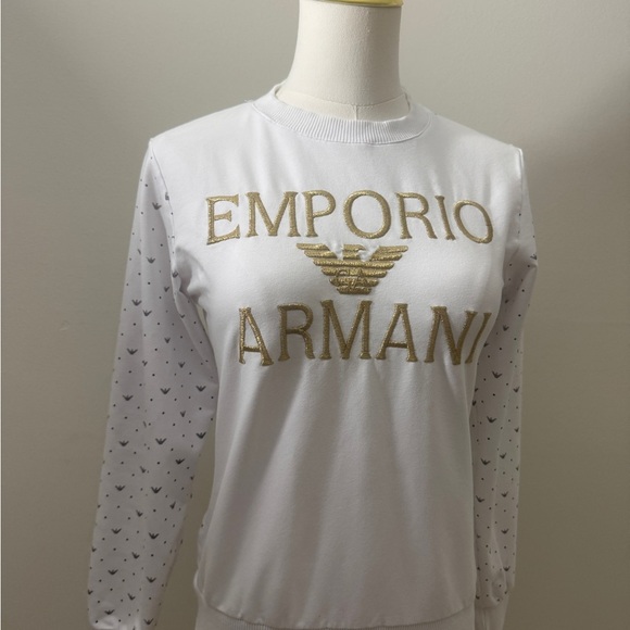 Armani Jeans White and Gold Fitted Graphic Sweatshirt - Picture 1 of 2